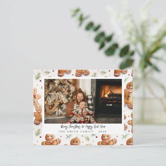 Novelty Gingerbread Men Holiday Foto Postkarte (Stehend Vorderseite)