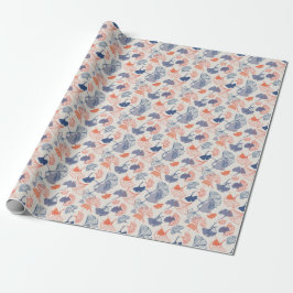 Novelty Ginkgo Leaf Pattern Navy Blue & Orange Geschenkpapier