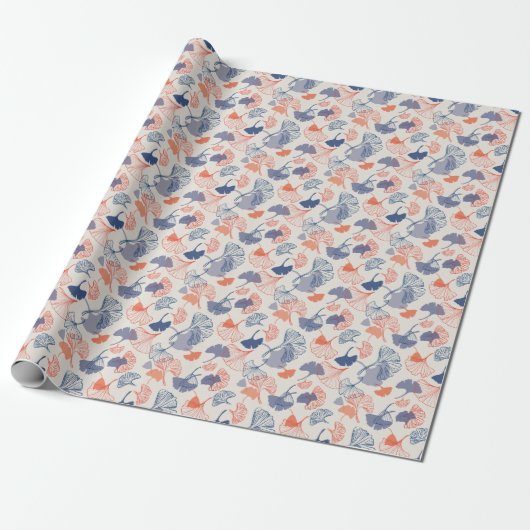 Novelty Ginkgo Leaf Pattern Navy Blue & Orange Geschenkpapier (Ungerollt)