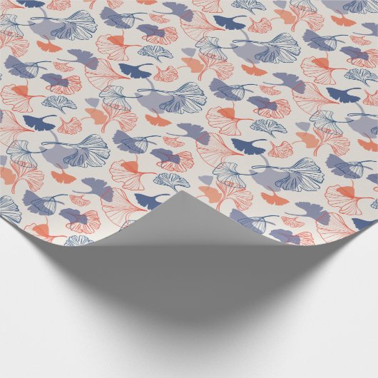 Novelty Ginkgo Leaf Pattern Navy Blue & Orange Geschenkpapier (Ecke)