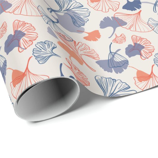 Novelty Ginkgo Leaf Pattern Navy Blue & Orange Geschenkpapier (Rolleneckpunkt)