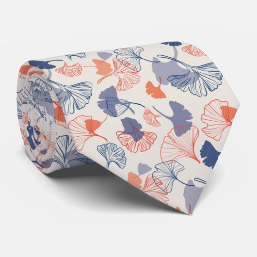 Novelty Ginkgo Navy Blue und Orange Pattern Krawatte (Gerollt)