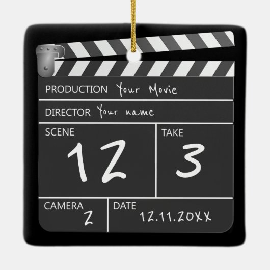 Novelty Personalisiert Custom Movie Clapperboard Keramikornament (Rückseite)
