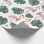Novelty Pink Santa Flamingo Green Weihnachtsfeiert Geschenkpapier (Ecke)