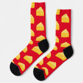 Novelty Stinky Cheese Pattern - Funny Food on Red Socken (Linkes Detail)