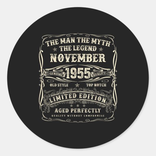 November 1955 70th Birthday For Men 70 Year Old Bd Runder Aufkleber (Vorderseite)