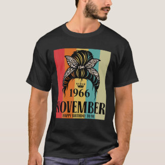 November 1966 Geburtstag Girl Messy Bun Happy Birt T-Shirt