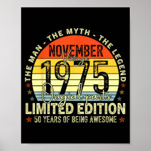 November 1975 50. Geburtstag Für Männer Frauen 50  Poster
