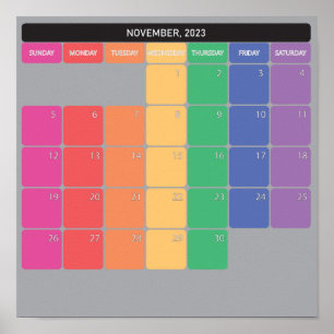 November 2023 Planer-Kalender farbige Tage Poster