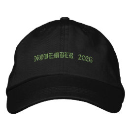NOVEMBER 2026 text Entire Trucker-Hat Navy color  Bestickte Baseballkappe