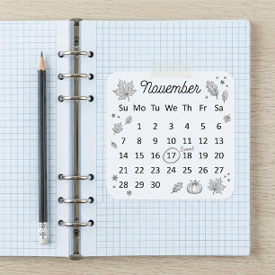 November 2027 Flex Start Kalender Quadratischer Aufkleber
