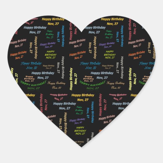 November, 27 Geburtstagsaufkleber Herz-Aufkleber (Vorderseite)