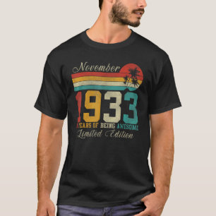 November 89 Vintag 1933 89 Geburtstag T-Shirt