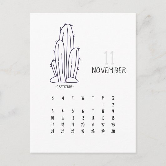 November Anpassbare Cactus 2024 Kalenderkarte Postkarte (Vorderseite)