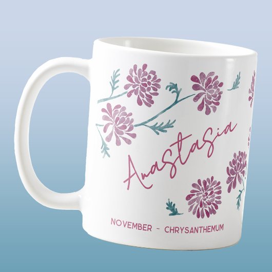 November Birth Flower Custom Name Chrysanthemum Kaffeetasse