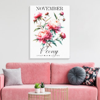 November Birth Flower Peony Premium Wrapped Canvas Leinwanddruck