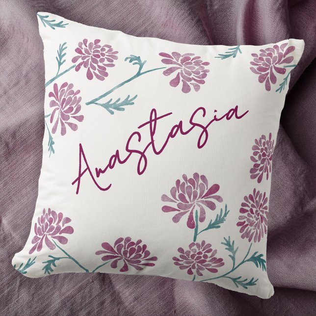 November Birth Month Chrysanthemum Personalized Kissen (November birthday personalized birth month flower chrysanthemum art throw pillow gift)