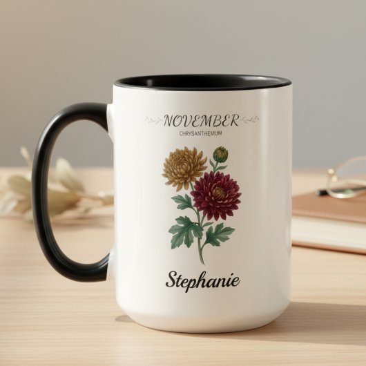 November Birthday Gift Birth Flower Botanical Tasse