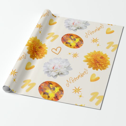 November Birthstone & Flower | Citrine & Chrysanth Geschenkpapier (Ungerollt)