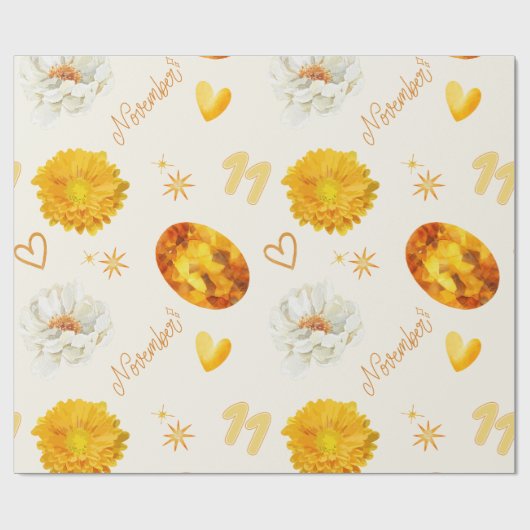 November Birthstone & Flower | Watercolor Geschenkpapier (Flach)