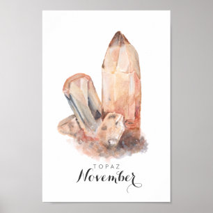 November Birthstone - Plakat des Topaz-Aquarell- 