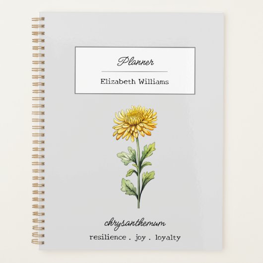 NOVEMBER CHRYSANTHEMUM GEBURTSBLUME PERSONALISIERT PLANER (Vorderseite)