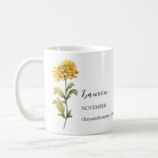 NOVEMBER CHRYSANTHEMUM GEBURTSTAG BLUME MONNAME KAFFEETASSE (Links)