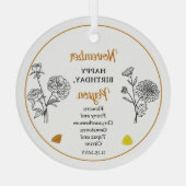 November Chrysanthemum Peony Birthday Keepake Ornament Aus Glas (Rückseite)