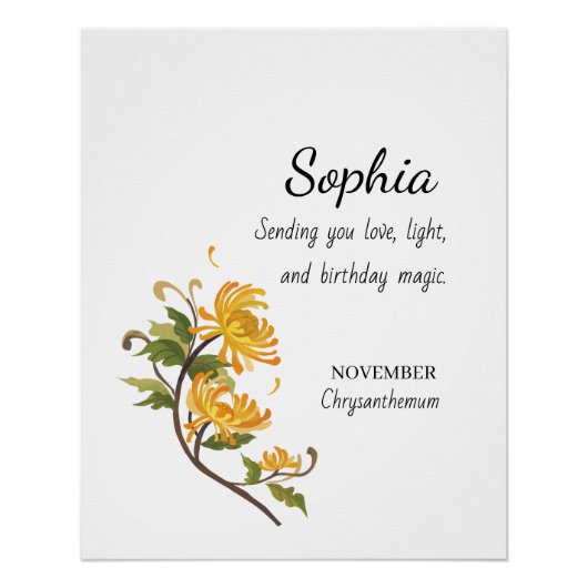 November Chrysanthemum Personalized Birthday Poster (Vorderseite)