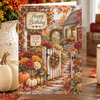 November-Gartenliebhaber-Herbst-Cottage-Geburtstag Karte