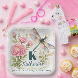 November-Geburtsblume Chrysantheme & Libelle Pappteller