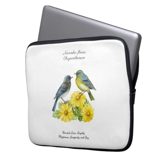 November Geburtsmonat Blume Chrysanthemum Birds Laptopschutzhülle (Vorderseite Links)