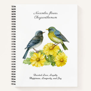 November Geburtsmonat Blume Chrysanthemum Birds Notizblock