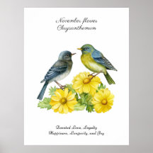November Geburtsmonat Blume Chrysanthemum Birds