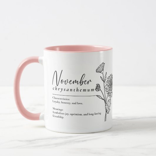 November Geburtsmonat Blume Chrysanthemum Minimal Tasse (Links)
