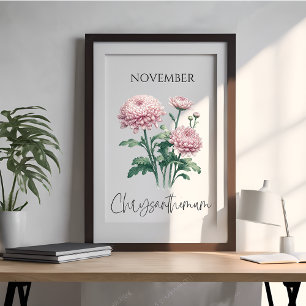 November Geburtsmonat Chrysanthemum Floral Poster