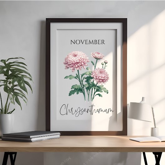 November Geburtsmonat Chrysanthemum Floral Poster