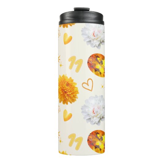 November Geburtsstein & Blume | Citrin & Chrysanth Thermosbecher (Vorderseite)