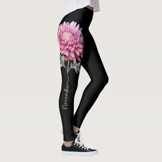 November Geburtstag Blume, rosa Chrysanthemum Leggings (Rechts)