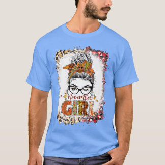 November Girl Leopard Messy Bun Hair Türkei Danke T-Shirt