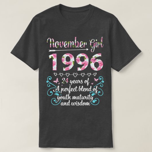 November Mädchen 1996 glücklich 24 Jahre eines per T-Shirt (Design vorne)