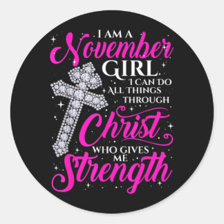 November-Mädchen Lustiger Spruch Christlich Runder Aufkleber