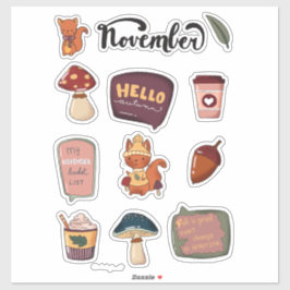 November-Stickerbogen - Eichhörnchen & gemütliche Aufkleber