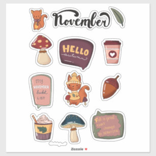 November-Stickerbogen - Eichhörnchen & gemütliche Aufkleber