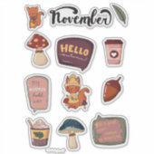 November-Stickerbogen - Eichhörnchen & gemütliche Aufkleber (Vorderseite)