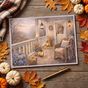 November-Veranda-Szene Florale Aquarell-Kunst Postkarte