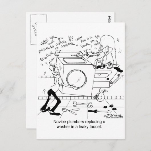 Novice Plumbers installieren einen Washer Postkarte (Vorne/Hinten)
