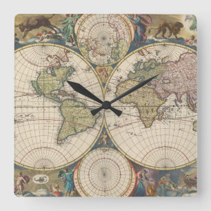 Novissima Totius Terrarum Orbis Tabula Quadratische Wanduhr