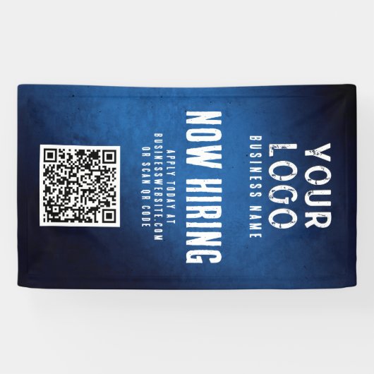 Now Hiring Banner QR Code Blue Grunge Gradient (Horizontal)