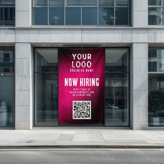 Now Hiring Banner QR Code Magenta Grunge Gradient